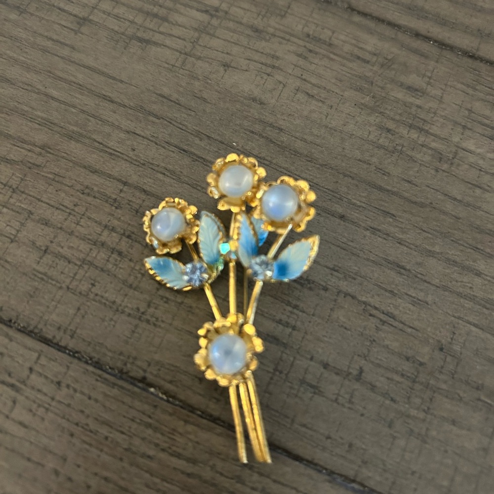 Made In Austria Vintage Blue Floral Spray Brooch